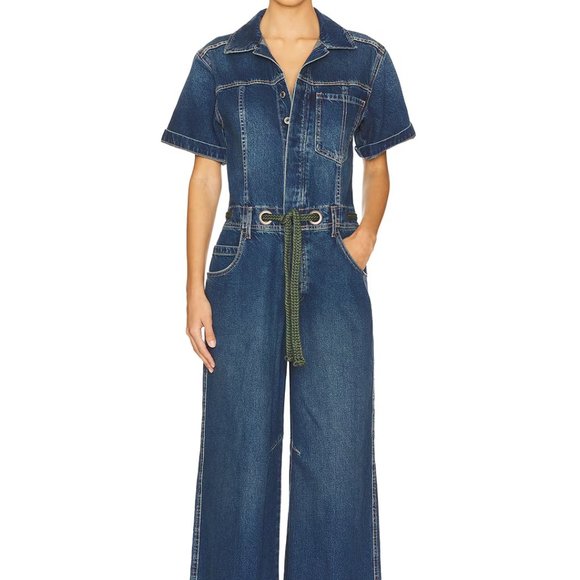 NEW Free People Edison Coveralls - Short Sleeve  Cerulean Skies 252 - Picture 1 of 9